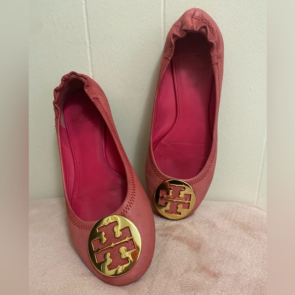 Tory Burch Pink Leather Minnie Flats - Picture 3 of 7